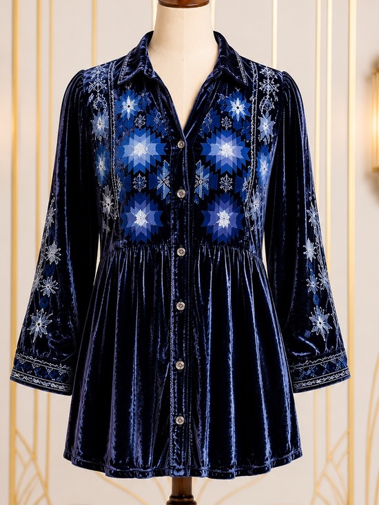 Johnny Was Tops - Johnny Was heavily embroidered velvet Naomi smoked shirt/jacket NWT